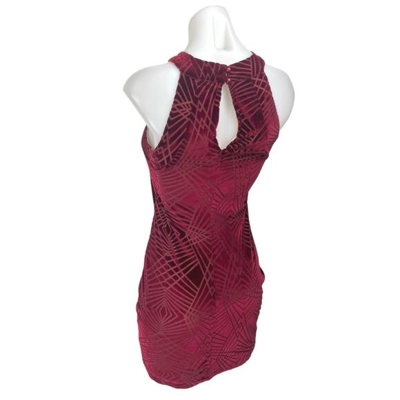 Emerald Sundae Red Velvet Velour Sleeveless Cross Mini Bodycon Dress Size S - Picture 2 of 5